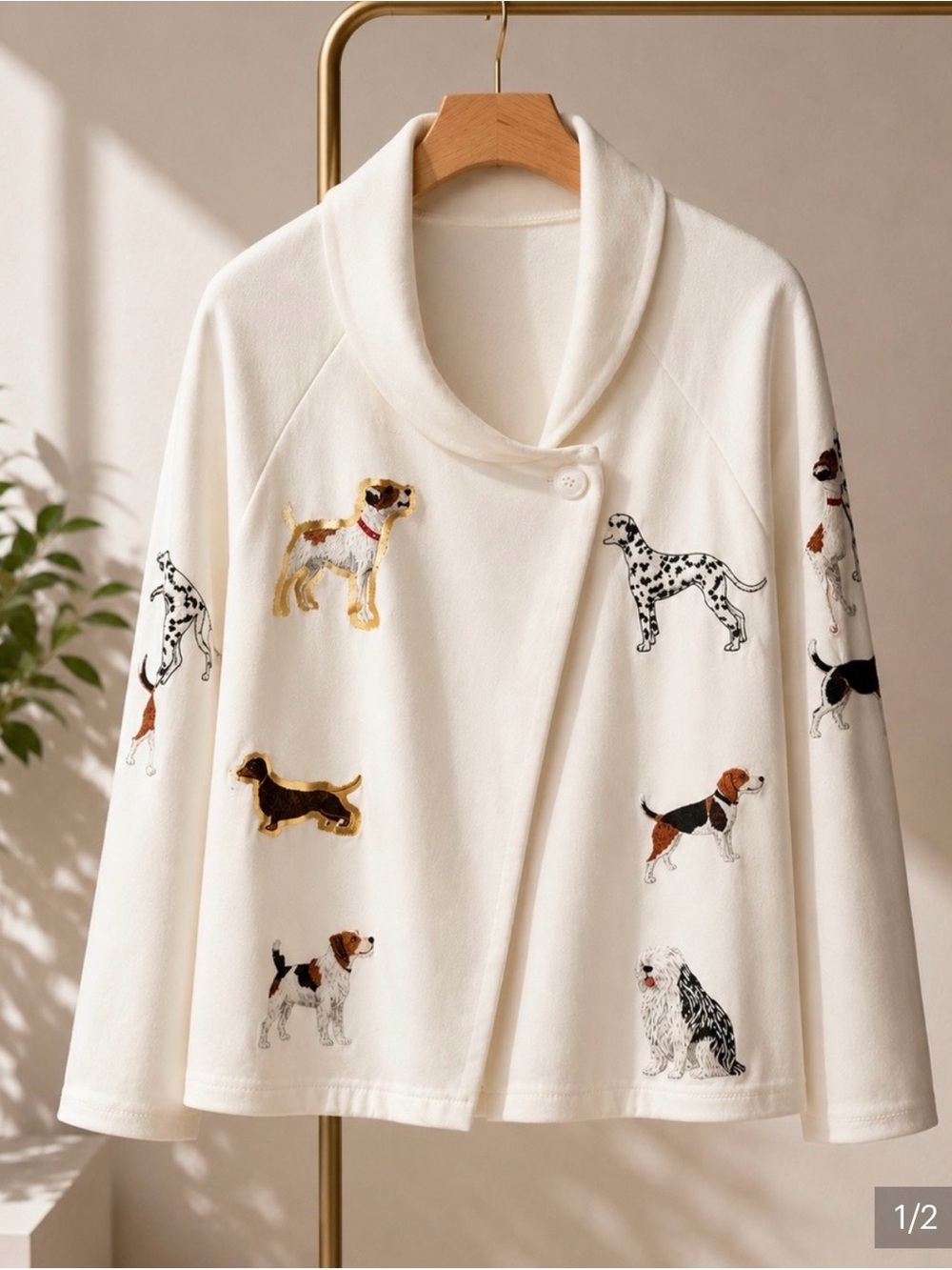 NWT From Italy Cream Dog Button Front Jacket